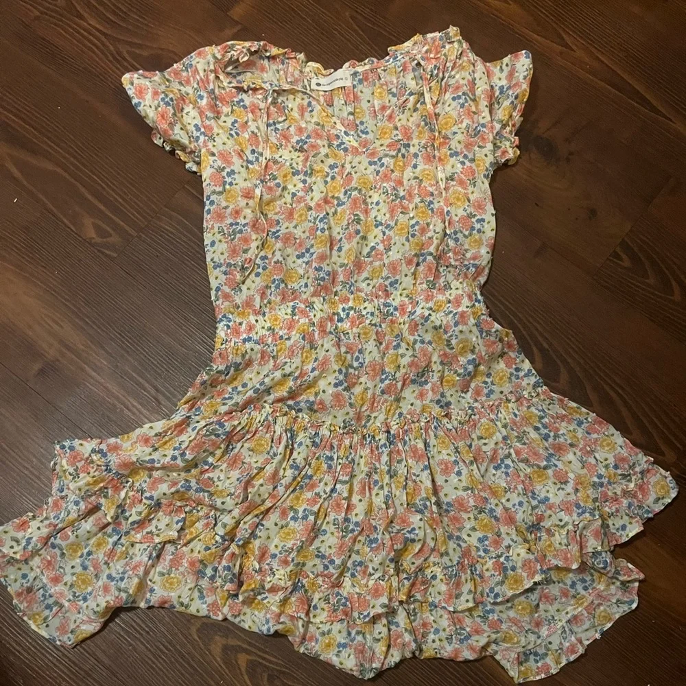 The Impeccable Pig Pink and Yellow Ruffled Smocked Sundress - Picture 1 of 3